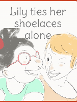 Lily ties her shoelaces alone